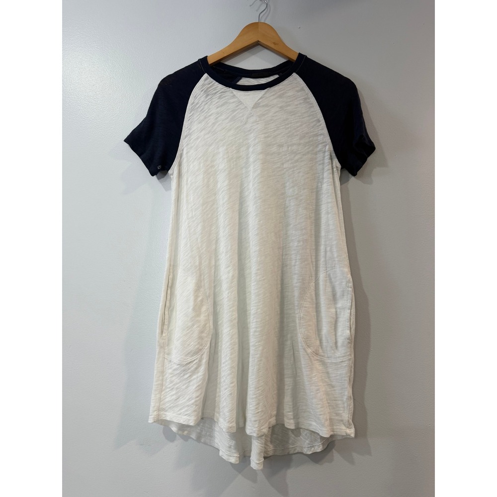 ATM Anthony Thomas Melillo Raglan Cotton Shirt Dress Navy White Pockets XS